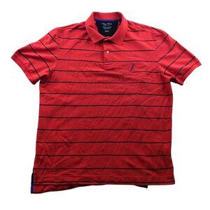 Nautica Mens Polo Shirt 2XLT Performance Short Sleeve Striped Red Casual